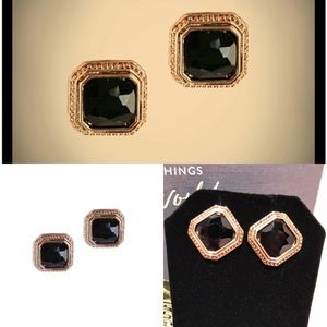Black crystal and 14k plated gold stud earrings